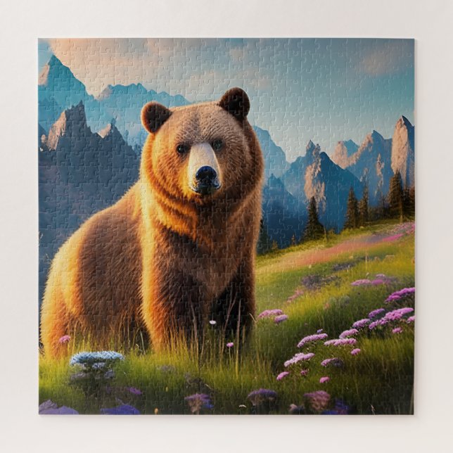 Grizzly Bear on Mountainside in flowers  Jigsaw Puzzle (Vertical)