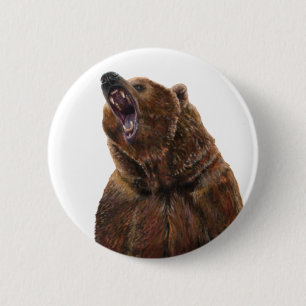 Grizzly Bear - Painting in acrylic 6 Cm Round Badge