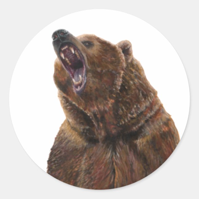 Grizzly Bear - Painting in acrylic  Classic Round Sticker (Front)
