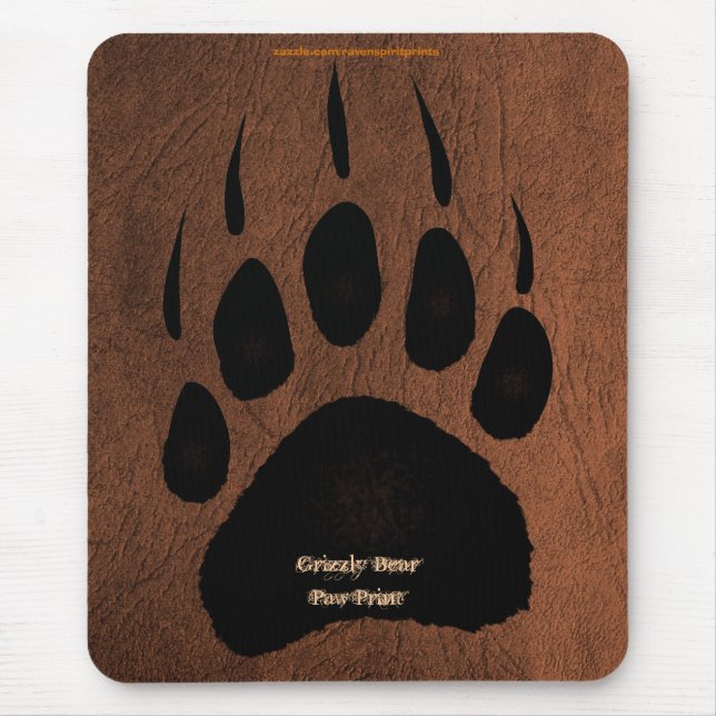 Grizzly Bear Pawprint on Faux Leather Mousepad (Front)