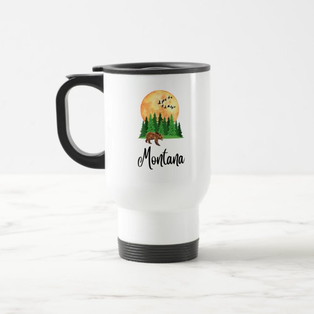 Grizzly Bear Pine Trees Montana. outdoorsmen,  Travel Mug (Left)