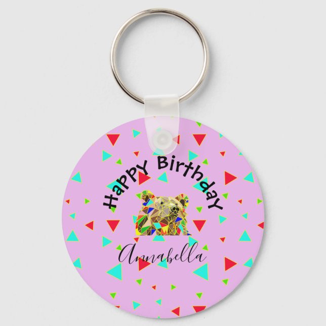 Grizzly Bear Pink Key Ring (Front)