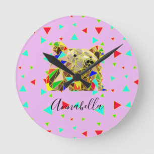 Grizzly Bear Pink Round Clock