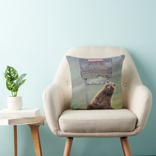 Grizzly Bear Plays With Sign Cushion