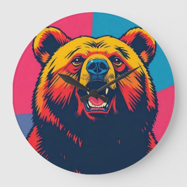 Grizzly Bear Pop Art  Large Clock (Front)