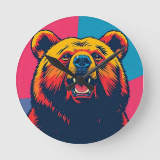 Grizzly Bear Pop Art Round Clock