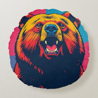 Grizzly Bear Pop Art Round Cushion