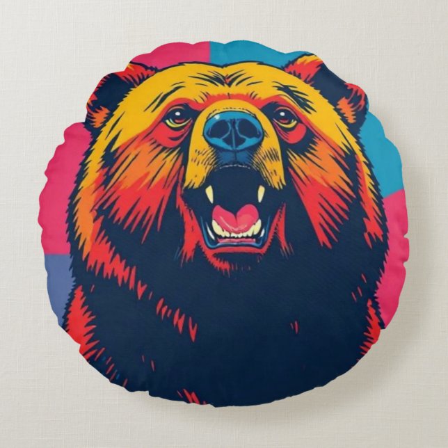 Grizzly Bear Pop Art  Round Cushion (Front)