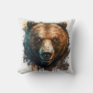 Grizzly Bear Portrait Animal Painting Wildlife Art Cushion