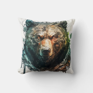 Grizzly Bear Portrait Animal Painting Wildlife Art Cushion
