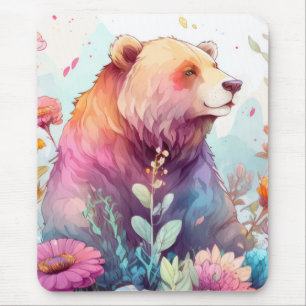 Grizzly Bear Portrait Animal Painting Wildlife Art Mouse Pad