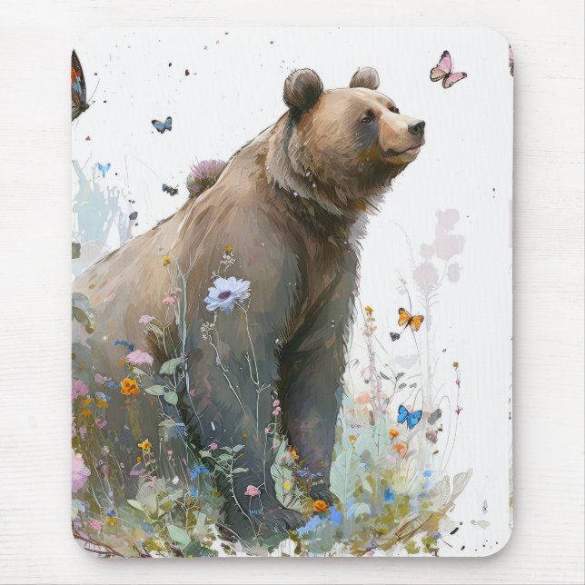 Grizzly Bear Portrait Animal Painting Wildlife Art Mouse Pad (Front)