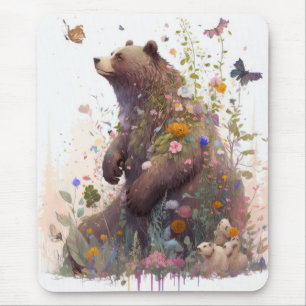 Grizzly Bear Portrait Animal Painting Wildlife Art Mouse Pad