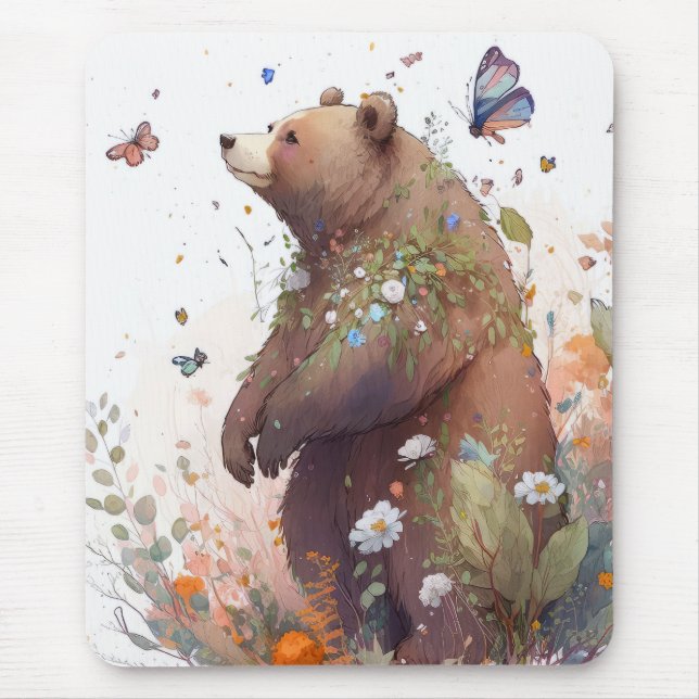 Grizzly Bear Portrait Animal Painting Wildlife Art Mouse Pad (Front)