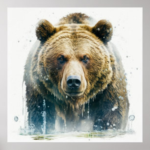 Grizzly Bear Portrait Animal Painting Wildlife Art Poster