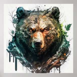 Grizzly Bear Portrait Animal Painting Wildlife Art Poster