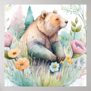 Grizzly Bear Portrait Animal Painting Wildlife Art Poster