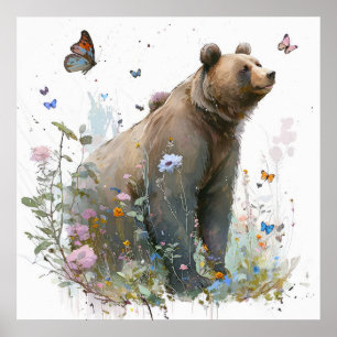 Grizzly Bear Portrait Animal Painting Wildlife Art Poster
