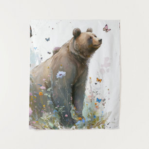 Grizzly Bear Portrait Animal Painting Wildlife Art Tapestry