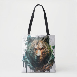 Grizzly Bear Portrait Animal Painting Wildlife Art Tote Bag