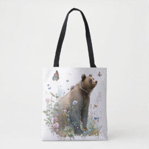 Grizzly Bear Portrait Animal Painting Wildlife Art Tote Bag