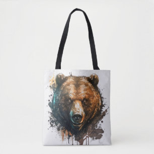 Grizzly Bear Portrait Animal Painting Wildlife Art Tote Bag