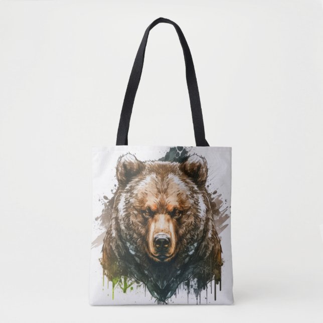 Grizzly Bear Portrait Animal Painting Wildlife Art Tote Bag (Front)