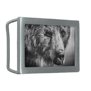 Grizzly bear portrait belt buckle