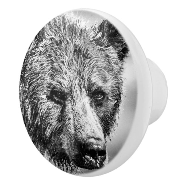 Grizzly bear portrait ceramic knob (Right)