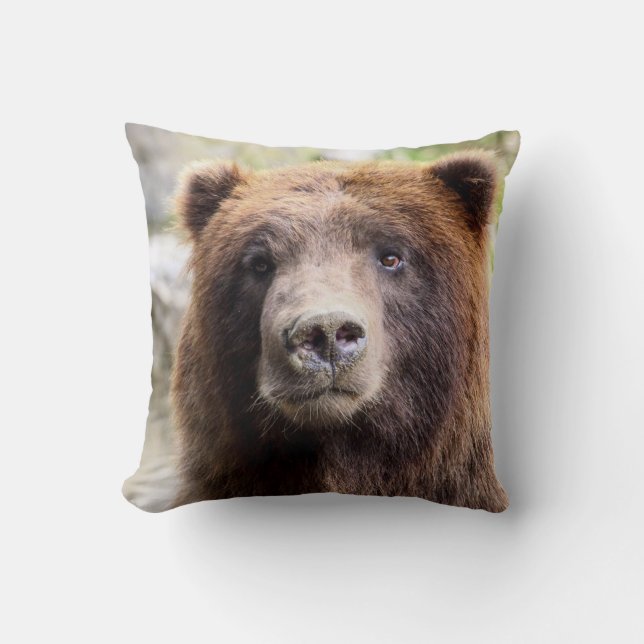 Grizzly Bear Portrait Close Up Cushion (Front)