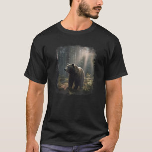 Grizzly bear portrait forest sun light beam trees T-Shirt