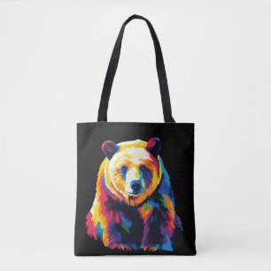 Grizzly Bear Portrait Illustration Watercolour Art Tote Bag