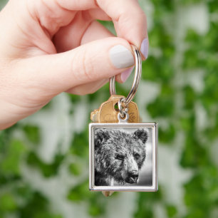 Grizzly bear portrait key ring