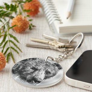 Grizzly bear portrait key ring