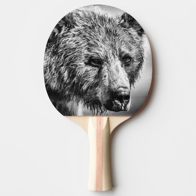 Grizzly bear portrait ping pong paddle (Front)