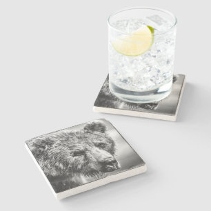 Grizzly bear portrait stone coaster