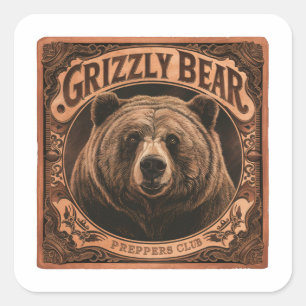 Grizzly Bear Preppers Club Square Sticker