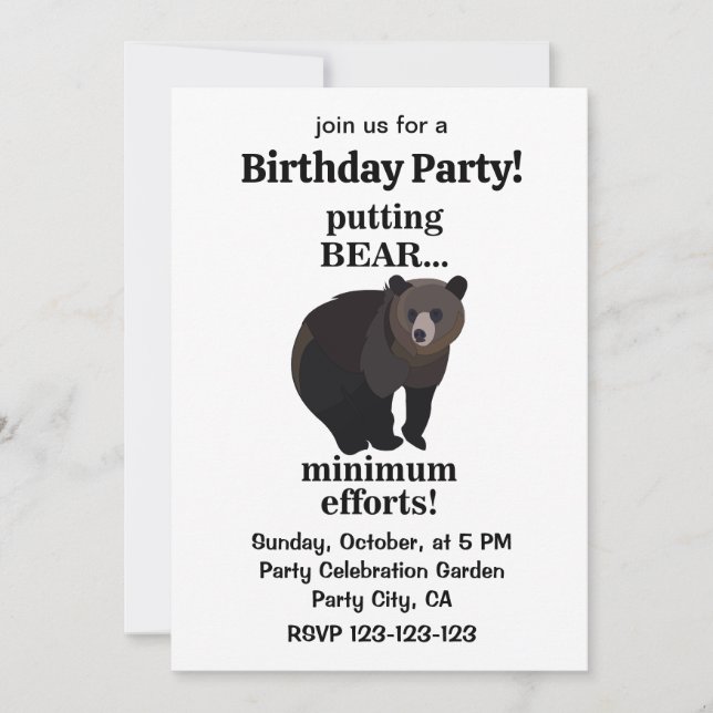 Grizzly Bear Putting Bear Minimum Efforts Funny  Invitation (Front)