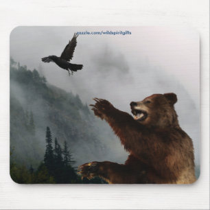 Grizzly Bear & Raven Fantasy Wildlife Mousepad