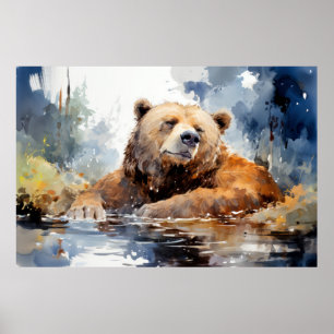 Grizzly Bear Relaxing Relaxing Animal Fun Happy Poster