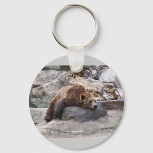 Grizzly Bear Resting On Rock Key Ring