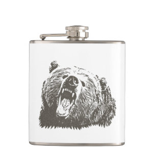 Grizzly Bear Roar Hip Flask
