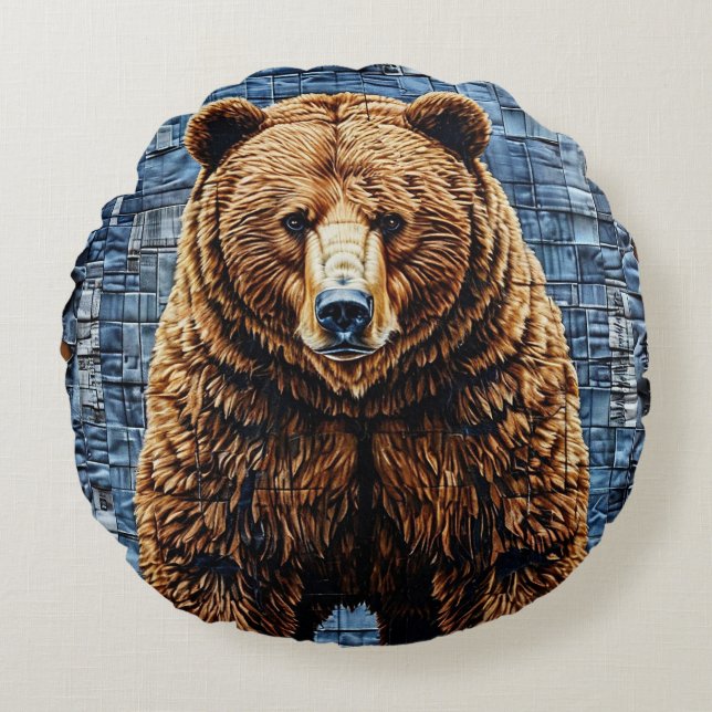 Grizzly bear round cushion (Front)