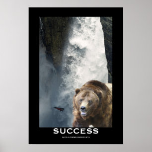 Grizzly Bear Salmon & Waterfall SUCCESS Motivation Poster