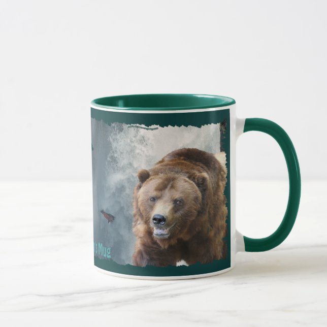 Grizzly Bear, Salmon & Waterfall Wildlife Art Mug (Right)