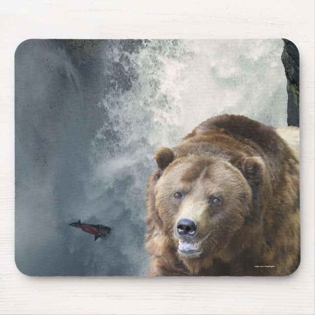 Grizzly Bear Salmon & Waterfall Wildlife Mousepad (Front)