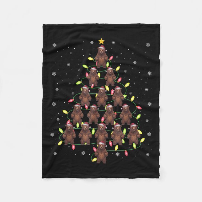 Grizzly Bear Santa Christmas Tree Lights Ugly Swea Fleece Blanket (Front)