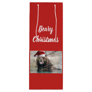 Grizzly Bear Santa Claus Wine Gift Bag