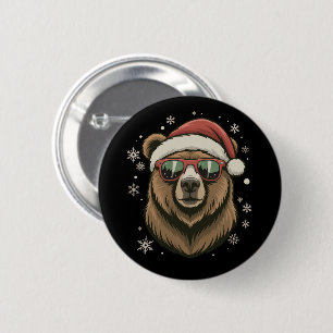 Grizzly Bear Santa Hat Funny Cute Animal Lover 6 Cm Round Badge