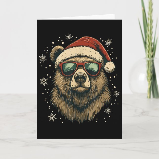 Grizzly Bear Santa Hat Funny Cute Animal Lover Chr Card (Front)